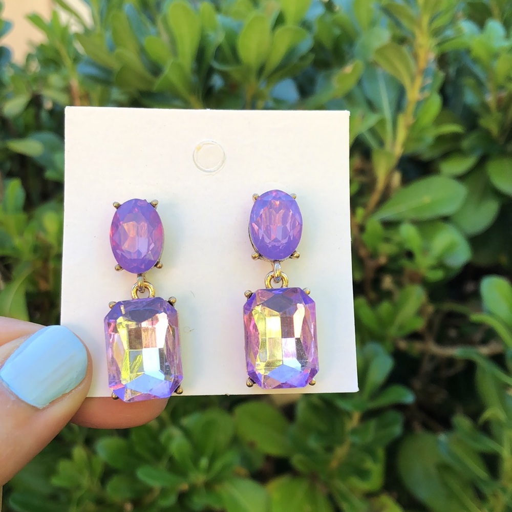 Purple Opal + Amethyst-Lavender Purple Crystal Dangle Earrings